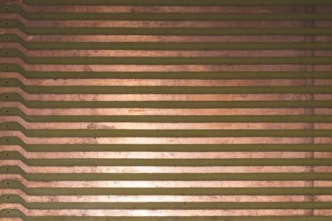 Parallel copper tracks on circuit board close up. industrial background Stock Photos