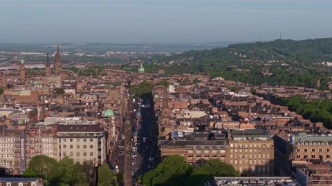Parallel Drone Flight Over Edinburgh City with West Register House in the Stock-Footage 315636798