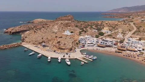 Parallel Drone Movement Along the Seafront of Finiki Village, Karpathos Stock Footage 315688850