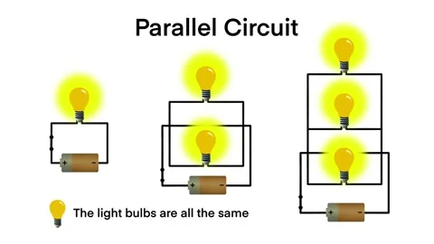 Parallel electrical circuits diagram, serial and parallel batteries showing Video stock 271142891