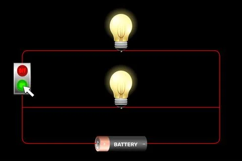 Parallel electrical learning circuits, lights, cables, switches Illustrazione stock