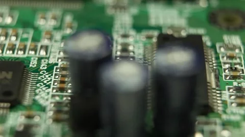 Parallel Electronics Parts On A Real Circuit Main Board Energy Hi Tech Science Stock Footage 8765730