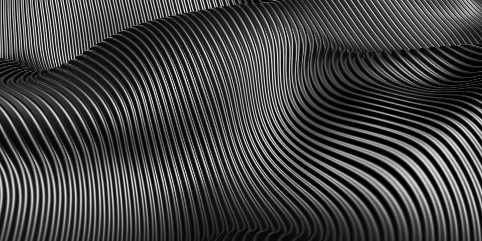 Parallel lines Distorted shape curve Plastic tube surface Modern abstract 3d Stockillustratie