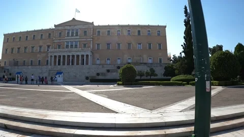 Parallel movement of the camera with the building of the Greek Parliament. Stock-Footage 201453941