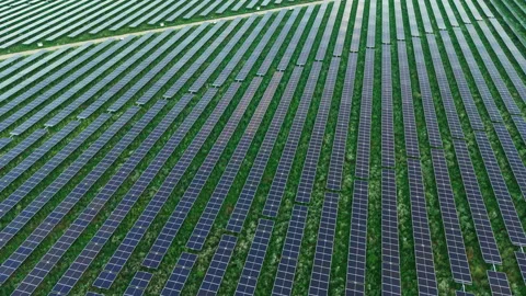 Parallel Panel Lines Converging Across Green Field Stock Footage 347055463
