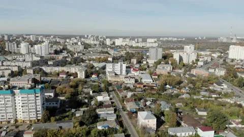 Parallel panning of the city with large and small buildings. Stock Footage 96329671
