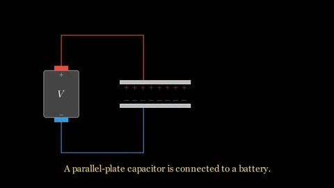 A parallel-plate capacitor connected to a battery Stock-Footage 337813058
