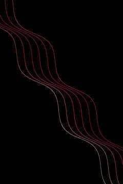 Parallel red and orange curves flow in a winding path across a black field,.. Stock Illustration