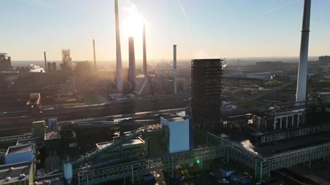 Parallel river flight through chimney shadows at sunrise Stock Footage 331204027