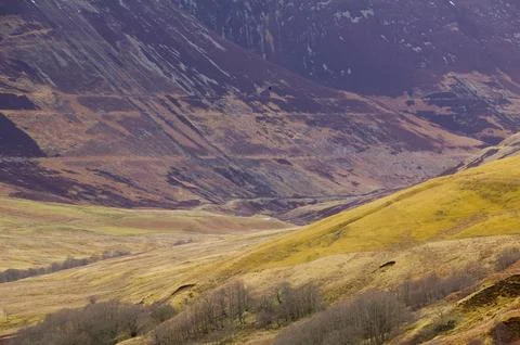 The parallel roads og Glen Roy in AScotland caused by an ice dammed lake durr 스톡 사진