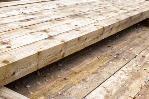 Parallel row wide set pine boards building materials natural rustic light pat Stock-Fotos