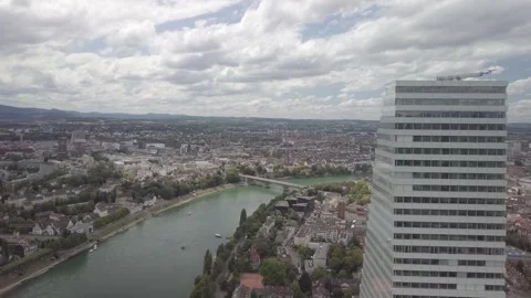Parallel Slide From Roche Tower To The Rhine Stock Footage 344914302