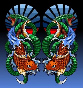 Parallel snake and koi fish Illustrazione stock