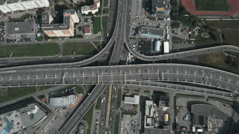 Parallel tracking along the road. Interlacing of roads. Automobile problems of Stock-Footage 93209666