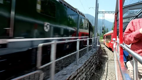 Parallel Trains Passing Through Mountain Rails Stock-Footage 312197676