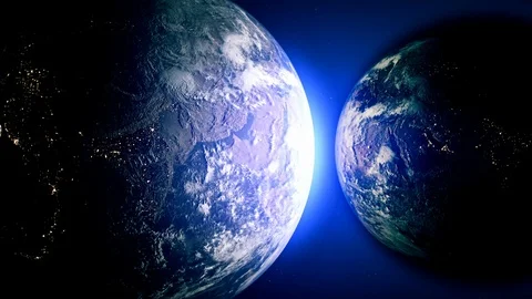 Parallel universe with 2 Earth planets revolving around each other Stock Footage 118651826