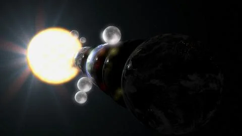 Parallel universe multiple earth illustration realistic 3D rendering and 3d i Stock Illustration