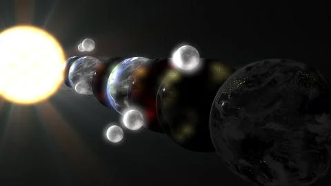 Parallel universe multiple earth illustration realistic 3D rendering and 3d i Stock Illustration