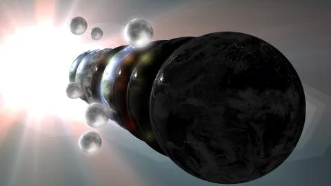 Parallel universe multiple earth illustration realistic 3D rendering and 3d i Illustrazione stock