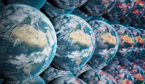 Parallel universes in many worlds interpretation of quantum physics. Multiple Stock Illustration