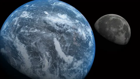 Parallel view of planet earth and moon in outer space, 3D animation Stock Footage 137875850