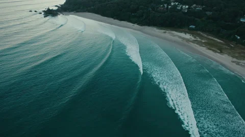 Parallel Wave Lines Peeling Toward Byron Bay Beach Stock Footage 327851424