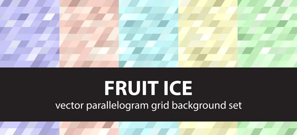 Parallelogram pattern set Fruit Ice. Vector seamless geometric backgrounds Stock Illustration