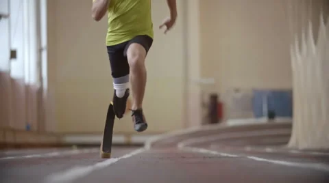 Paralympic Athlete Running a Race Stock Footage