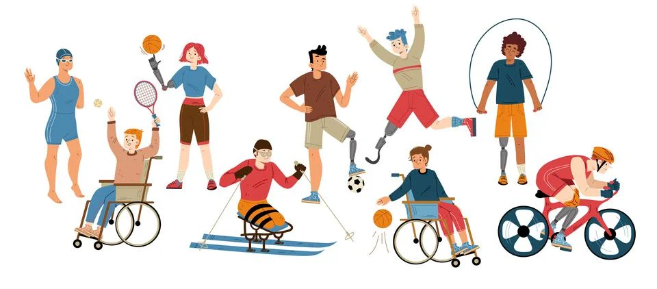 Paralympic athletes, sport people with disability Stock Illustration