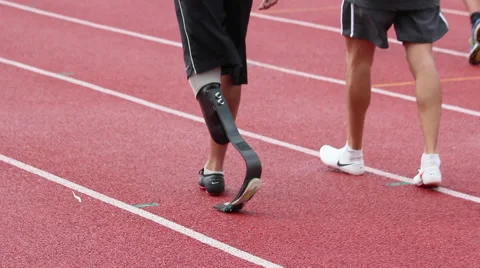 Paralympic games. Runners. Track.  Prosthesis Stock Footage 49952517