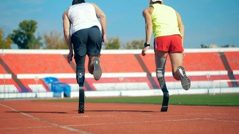 Paralympic runners at the stadium in slow motion Stock Footage 119090564