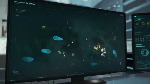Paramecium Microbe Study In Innovative Scientific Microscope Software Interface Stock Footage 160903614