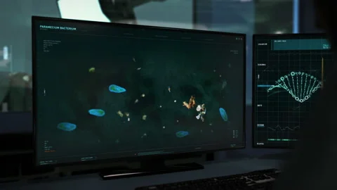 Paramecium molecules study is analyzing the behaviour of the cells at laboratory Stock-Footage 196943830