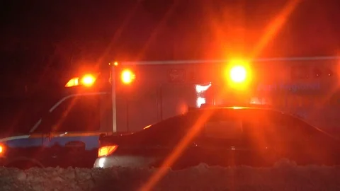 Paramedic ambulance LED strobe warning lights blinking at an emergency situation Video stock 101510422