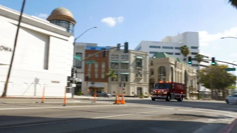 Paramedic Ambulance Racing (Empty Streets) - Beverly Hills Fire Dept Stock Footage