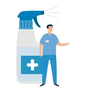Paramedic with bottle spray sanitizer isolated icon Illustrazione stock