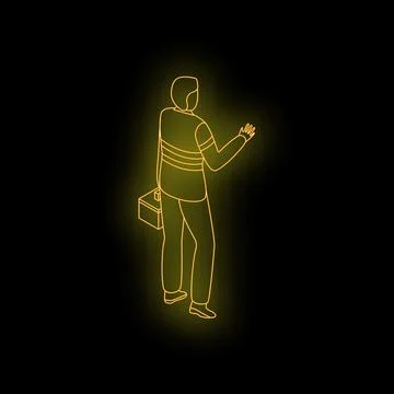 Paramedic carrying first aid kit isometric neon style icon Stock Illustration