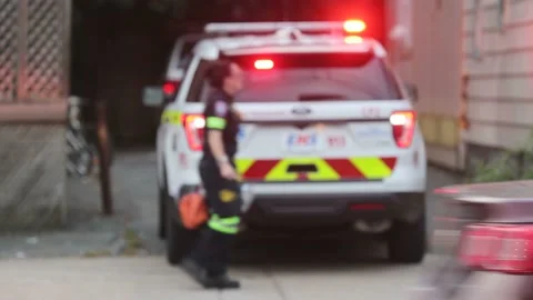 Paramedic Emergency Health Service EHS responding to an emergency incident Stock Footage 239165402