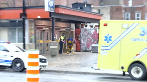 Paramedic with empty stretcher walking Stock Footage 138621252