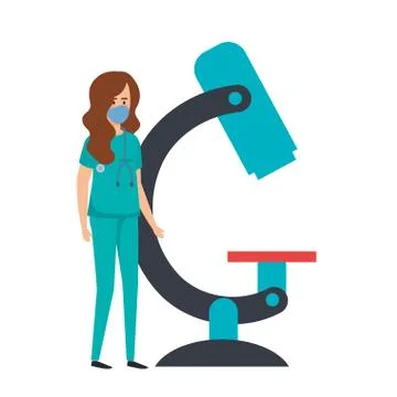 Paramedic female using face mask with microscope Stock Illustration