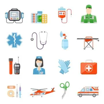 Paramedic Flat Colored Decorative Icons Stock Illustration
