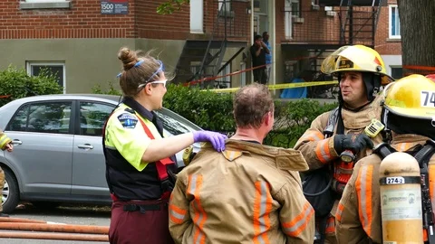 Paramedic having fun with firefighters Video stock 114805980