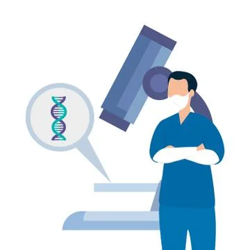 Paramedic with microscope and dna structure Stock Illustration