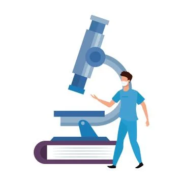 Paramedic with microscope in book Stock Illustration