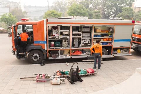 Paramedic in mock disaster drill 스톡 사진