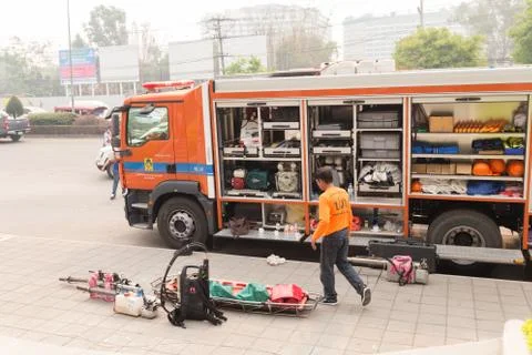 Paramedic in mock disaster drill 스톡 사진