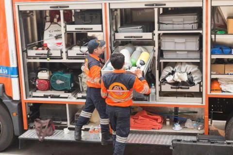 Paramedic in mock disaster drill 스톡 사진