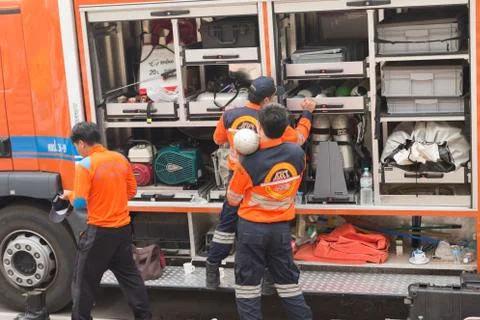 Paramedic in mock disaster drill 스톡 사진