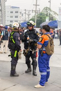 Paramedic in mock disaster drill 스톡 사진