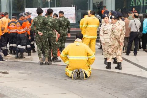 Paramedic in mock disaster drill 스톡 사진
